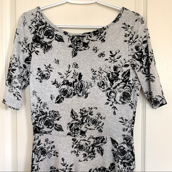 Black and Grey Floral Patterned Skater Dress - Picture 1 of 5